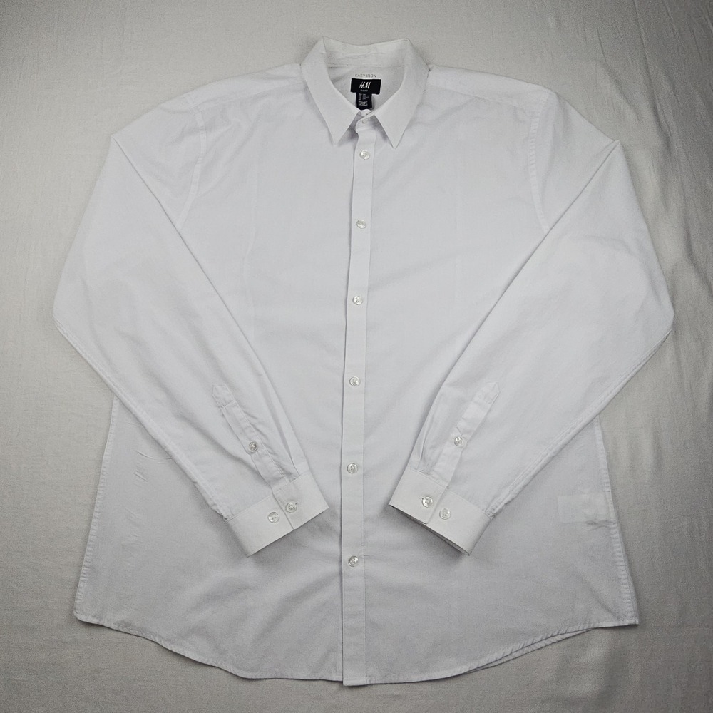 Men's H&M Shirt Easy Iron Slim Fit Sz XXL White Button Down Shirt